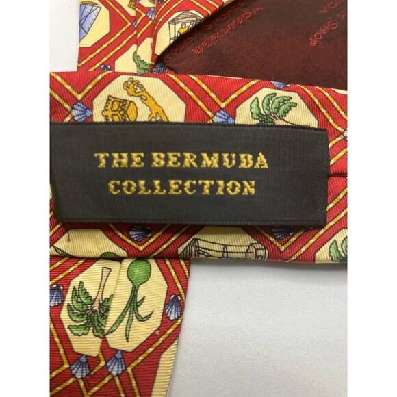 Vintage English Sports Shop Bermuda Neck Tie Red Yellow Tropical Palm Italy 3.5" - Picture 5 of 8